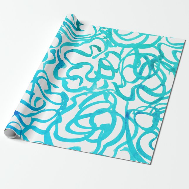 Papel De Presente Abstrato de de Aquarela Azul Moderno Design (Desenrolado)