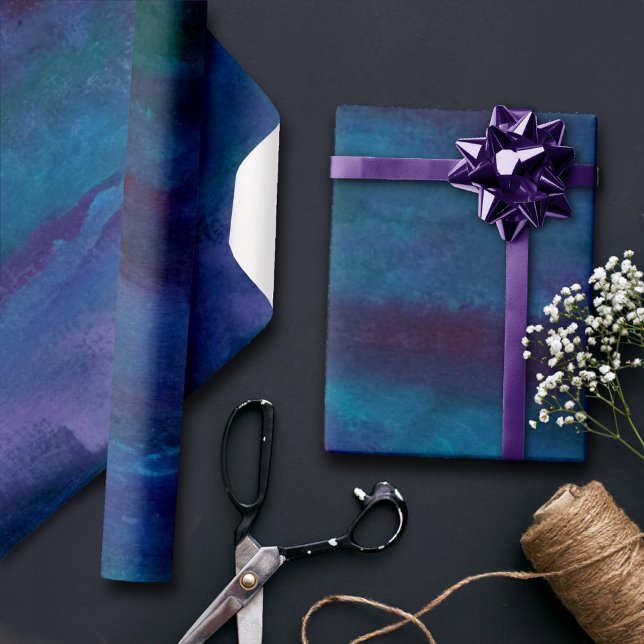 Papel De Presente Abstrato de Ombre Azul | Roxo Violeta-Teal Turques (Criador carregado)