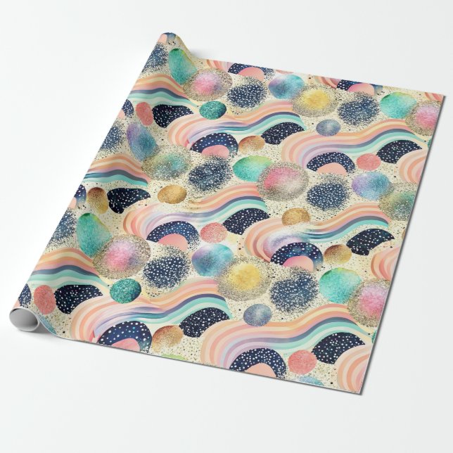 Papel De Presente Abstrato de Ondas do Arco-Íris e Largura do Pastel (Desenrolado)