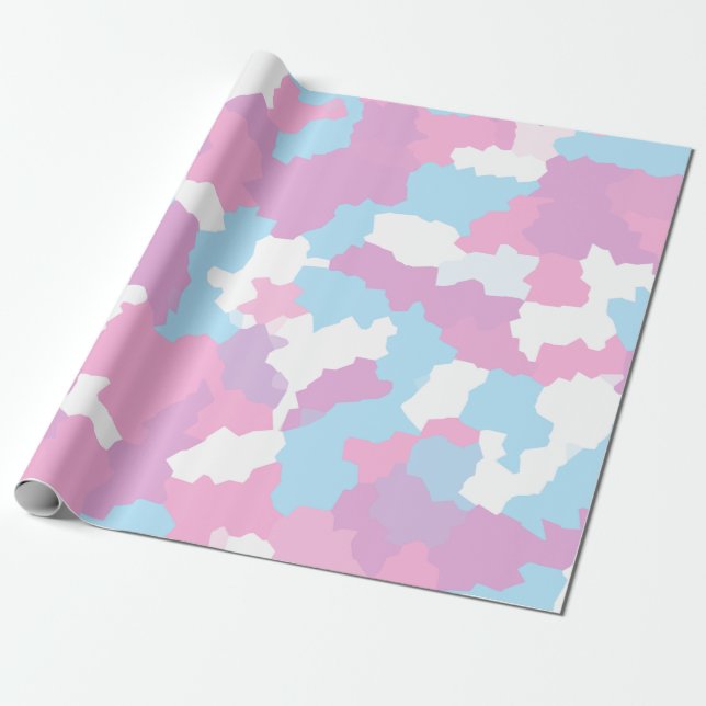 Papel De Presente Abstrato do Camo Branco Azul Rosa (Desenrolado)
