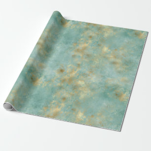 Papel De Presente Abstrato Dourado Aqua Mint