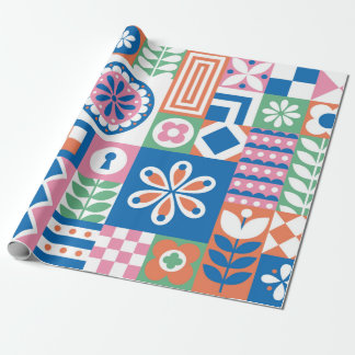 Papel De Presente Abstrato floral. Padrão folclórico sem aparência. 