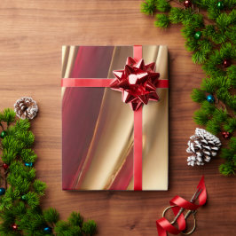Papel De Presente Abstrato Flow Art-Red e Dourado-