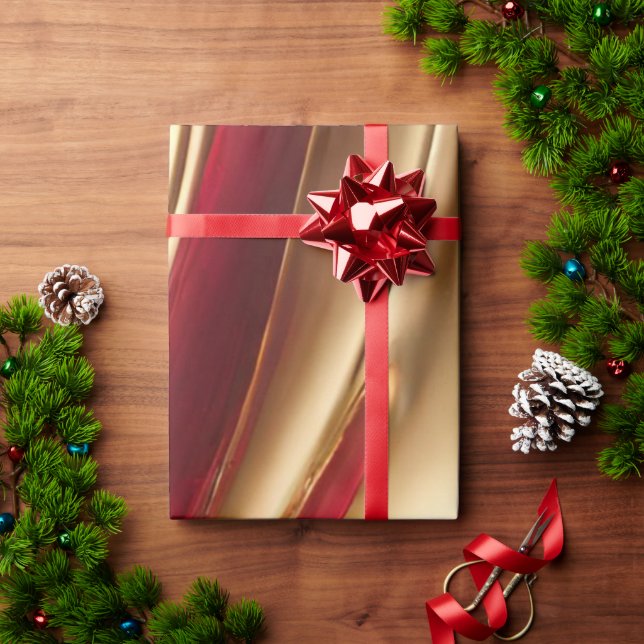 Papel De Presente Abstrato Flow Art-Red e Dourado- (Presente de Natal)