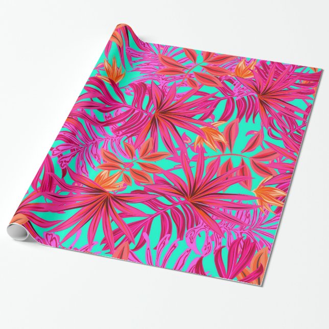 Papel De Presente Abstrato Folhas tropicais Jardim Floral Elegante (Desenrolado)