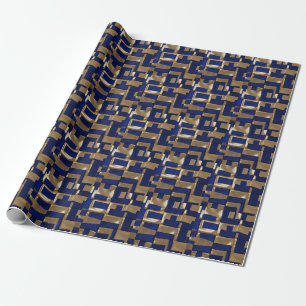 Papel De Presente Abstrato Geométrico Azul e Dourado