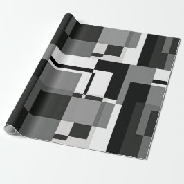 Papel De Presente Abstrato Geométrico Estilo Mondrian Preto E Branco
