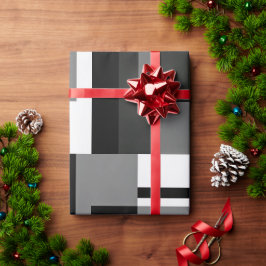 Papel De Presente Abstrato Geométrico Preto e Branco Estilo Mondrian