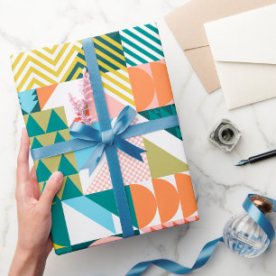 Papel De Presente Abstrato Geométrico Retroativo em Negrito com Padr