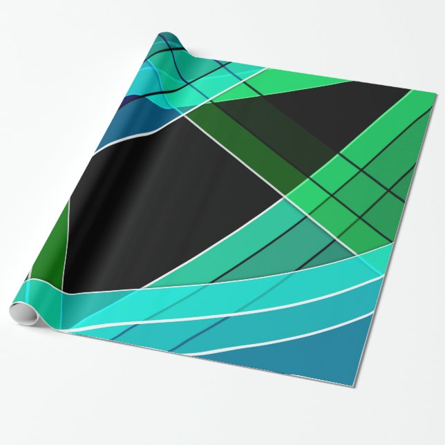 Papel De Presente Abstrato, geométrico, verde, azul, preto (Desenrolado)