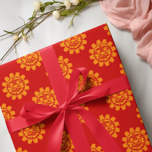 Papel De Presente Abstrato Haida Face Red Native Patterbe