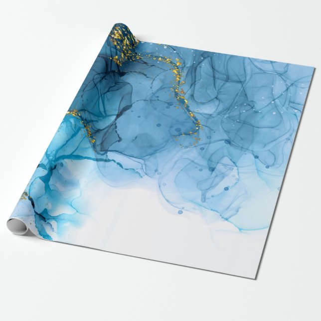Papel De Presente Abstrato Marble Azul (Desenrolado)