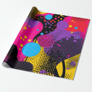 Papel De Presente Abstrato Maximalista com Pinceladas de Neon