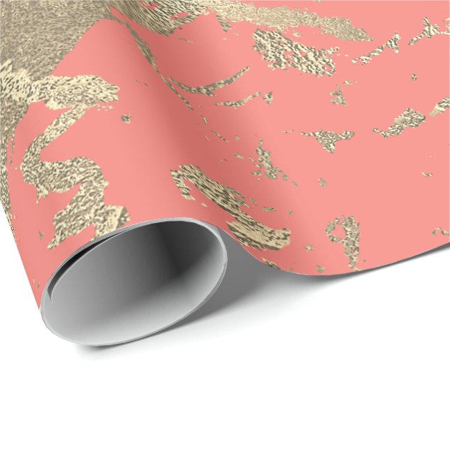 Papel De Presente Abstrato Mínimo de Glam Brilhante rosa Dourado Mar (Ponta do rolo)