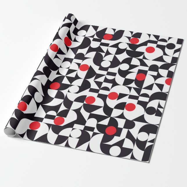 Papel De Presente Abstrato mínimo preto e branco geométrico e cor ve (Desenrolado)
