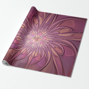 Papel De Presente Abstrato Modern Floral Arte Fractal Cores de Berry