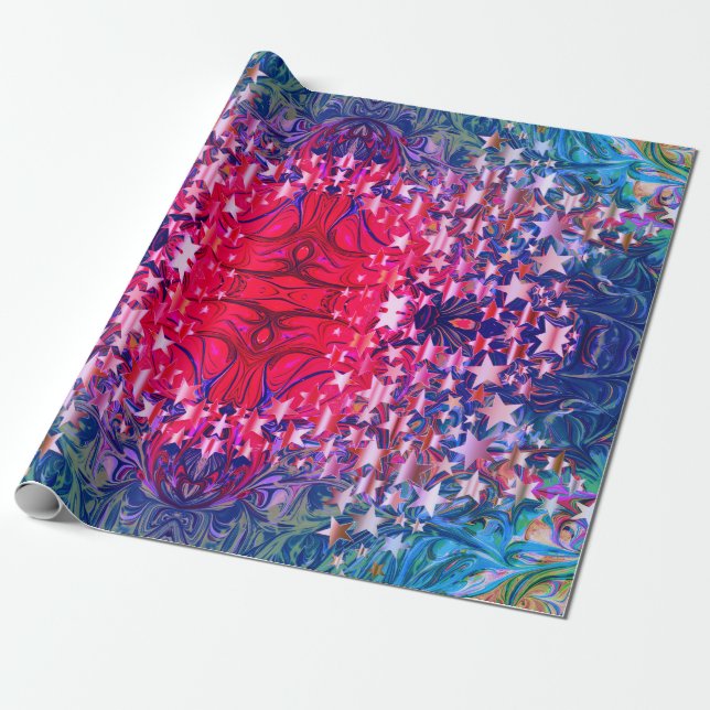 Papel De Presente Abstrato moderno | ESTRELAS DE NATAL | Roxo (Desenrolado)