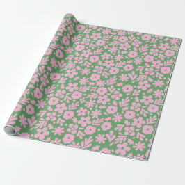 Papel De Presente Abstrato moderno floral e deixa verde rosa