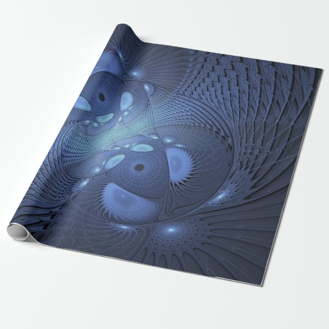 Papel De Presente Abstrato moderno Trendy Dusk Blue Fractal Art (Desenrolado)