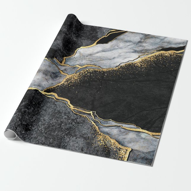 Papel De Presente abstrato, mosaico de mármore preto e branco (Desenrolado)