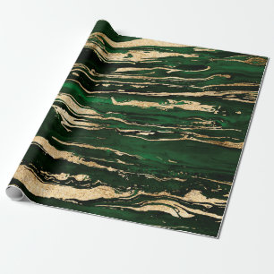 Papel De Presente Abstrato na moda Verde Dourado Marble