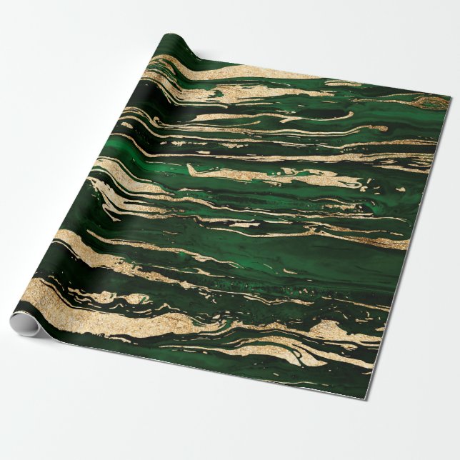Papel De Presente Abstrato na moda Verde Dourado Marble (Desenrolado)