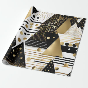 Papel De Presente abstrato ouro e triângulos pretos que embrulham pa