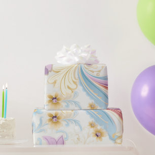 Papel De Presente Abstrato Pastel Paisley Purple Floral Elegante