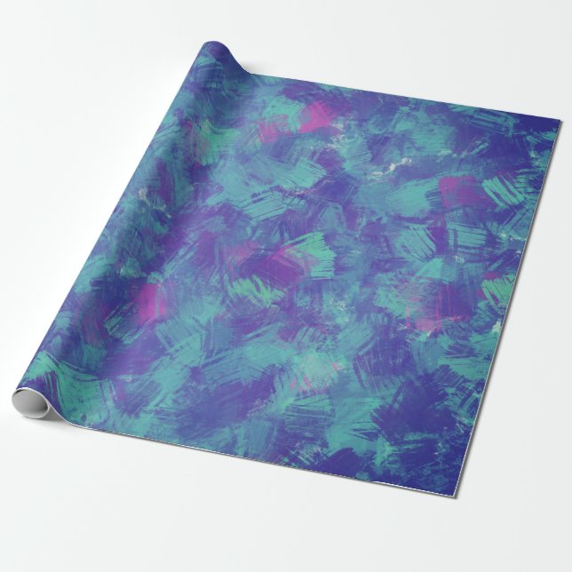 Papel De Presente Abstrato pincel azul púrpura Design (Desenrolado)
