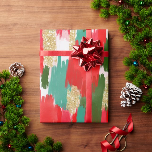 Papel De Presente Abstrato pincel trava Dourado Natal Glitter (Presente de Natal)