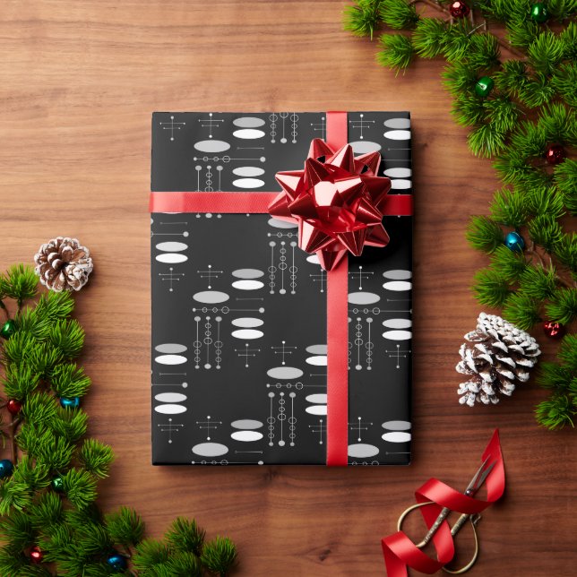 Papel De Presente Abstrato preto branco MCM cinza moderno (Presente de Natal)
