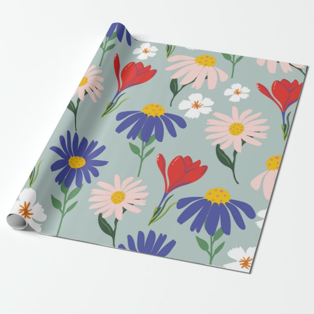 Papel De Presente Abstrato primavera com padrão uniforme com flo col (Desenrolado)