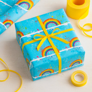 Papel De Presente Abstrato Rainbow Floral Swirls and Paint Splatter