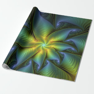Papel De Presente Abstrato Star, Ouro Verde brilhante Arte Fractal