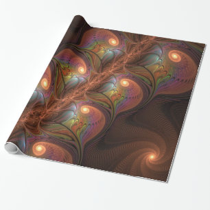 Papel De Presente Abstrato Trippy Marrom Fractal Fluorescente Colori