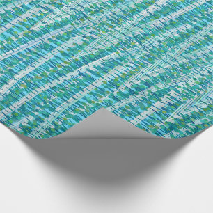 Papel De Presente Abstrato, Turquesa e Aqua, com faixas e pontos