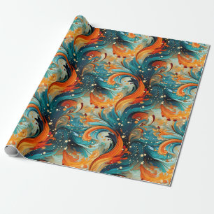 Papel De Presente Abstrato Verde-azulado e Laranja