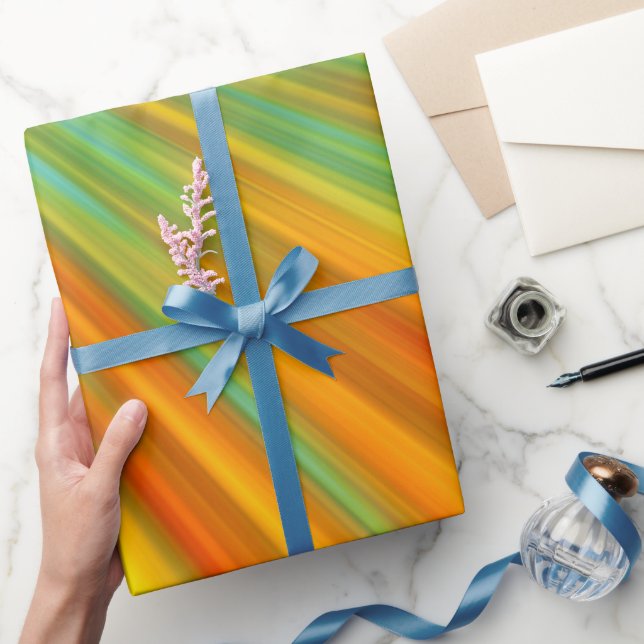 Papel De Presente Abstrato vermelho amarelo alaranjado listras em az (Presentear)