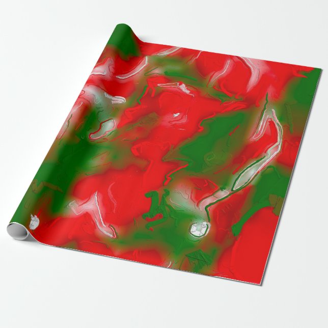 Papel De Presente Abstrato vermelho, branco e verde (Desenrolado)