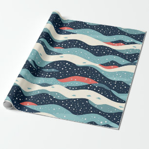 Papel De Presente Abstrato Wavy Lines com pontos de floco de neve