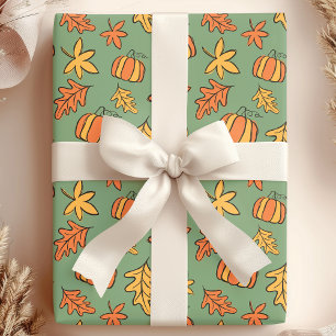 Papel De Presente Abundante Flor de Abóbora de Folhagem de Outono