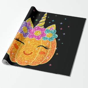 Papel De Presente Ação de Graças de Abóbora do Unicórnio Bonito