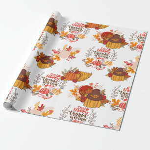 Papel De Presente Ação de Graças Feliz Dia da Turquia Pumpkin