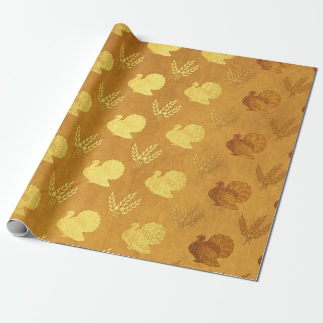 Papel De Presente Ação de Graças Gold Foil (Desenrolado)