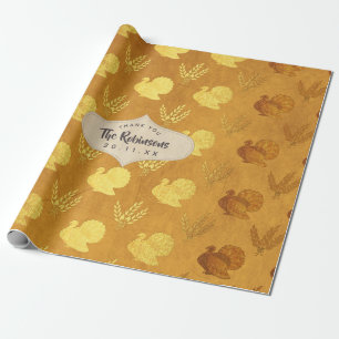 Papel De Presente Ação de Graças Gold Foil