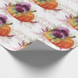 Papel De Presente Ação de Graças Pumpkin Floral Burgundy