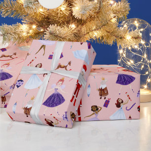 Papel De Presente Acrilicos Bailarinas Árvores de Natal Brancas