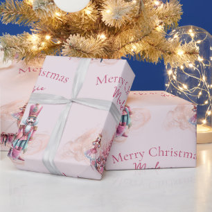 Papel De Presente Acrilino de Natal com Nome Personalizado em Rosa S