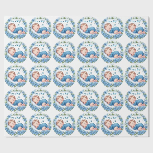 Papel De Presente Adesivo de Chuvada de Bebê Menino (Aberto)