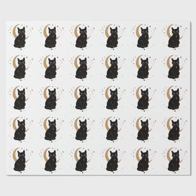 Papel De Presente Adesivo de gato preto (Aberto)